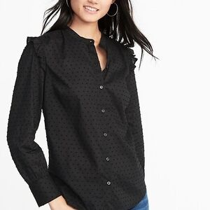 Old Navy Ruffle-Trim Textured Dot Button-Down Blouse